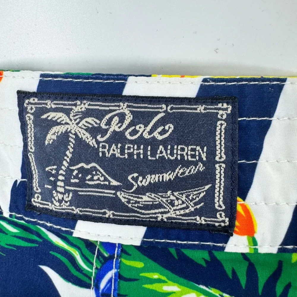 Polo Ralph Lauren Mens Tropical Floral Striped Swim Trunks Navy White Size‎ 38